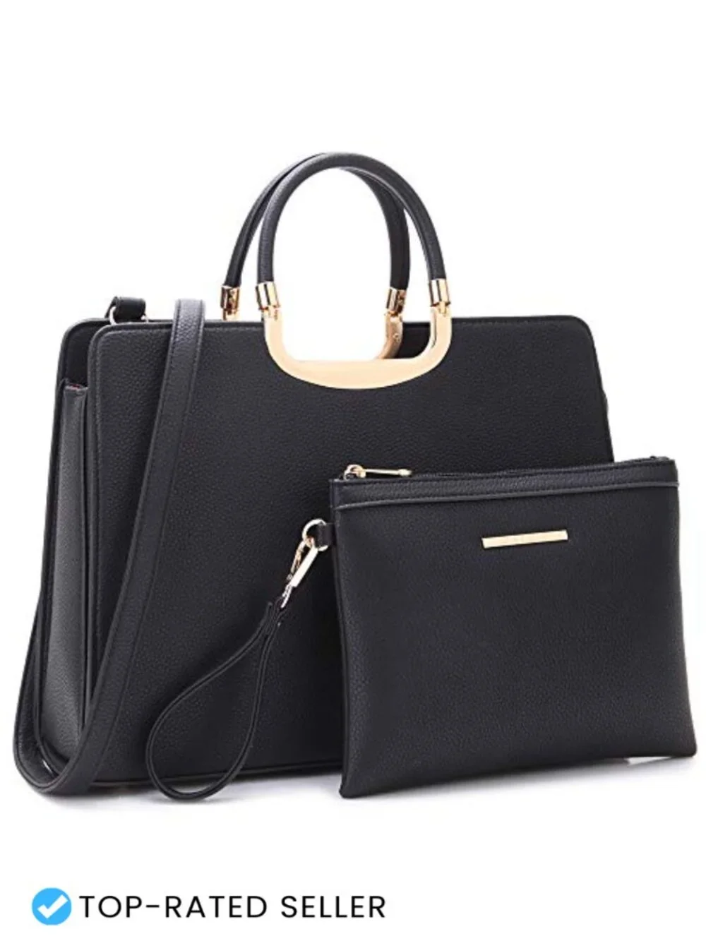 Faux Leather Top Handle Satchel Bag with Matching Wristlet, Work Tote Purse